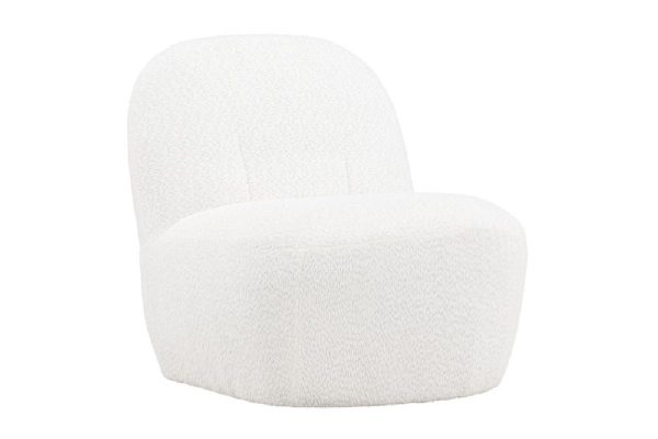 Fauteuil bouclette blanc Maho avec lignes arrondies et design vintage pour salon contemporain