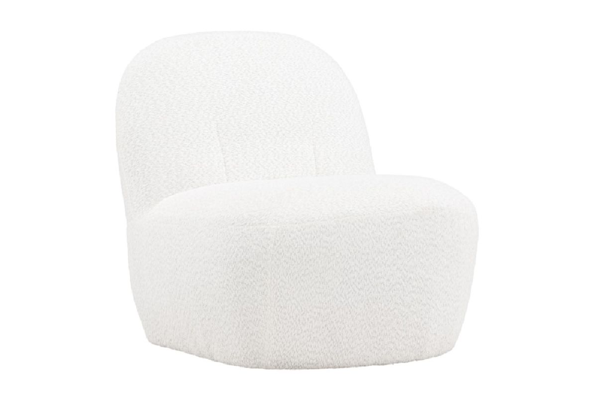 Fauteuil bouclette blanc Maho avec lignes arrondies et design vintage pour salon contemporain
