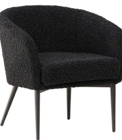 Fauteuil en tissu peluche noir Floris avec dossier arrondi et pieds en acier noir