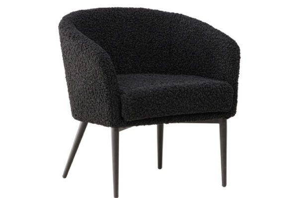 Fauteuil en tissu peluche noir Floris avec dossier arrondi et pieds en acier noir