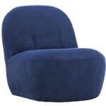 Fauteuil en velours bleu Maho avec revêtement côtelé bleu marine et design arrondi vintage pour salon contemporain