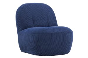 Fauteuil en velours bleu Maho avec revêtement côtelé bleu marine et design arrondi vintage pour salon contemporain