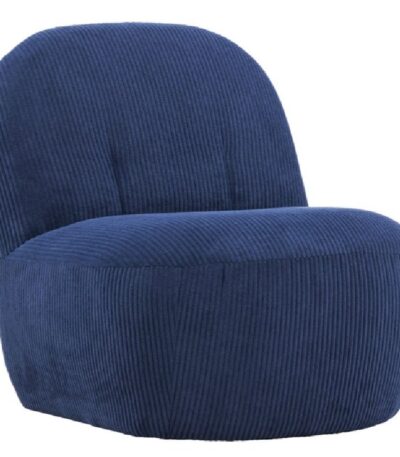 Fauteuil en velours bleu Maho avec revêtement côtelé bleu marine et design arrondi vintage pour salon contemporain
