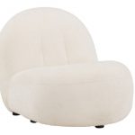 Fauteuil blanc Omer avec assise basse, dossier arrondi et tissu polyester blanc