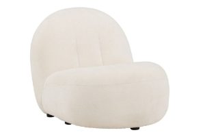 Fauteuil blanc Omer avec assise basse, dossier arrondi et tissu polyester blanc