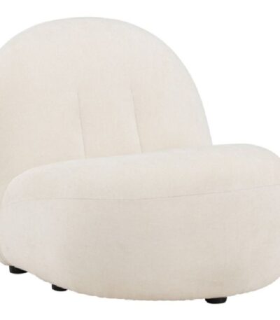 Fauteuil blanc Omer avec assise basse, dossier arrondi et tissu polyester blanc