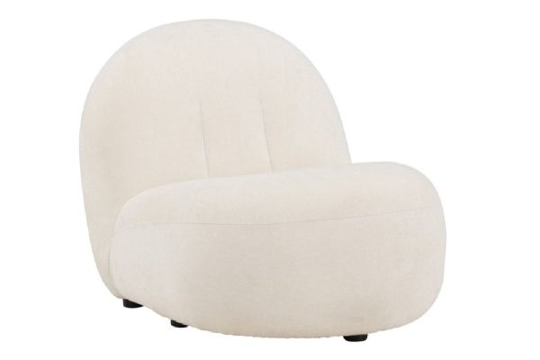 Fauteuil blanc Omer avec assise basse, dossier arrondi et tissu polyester blanc