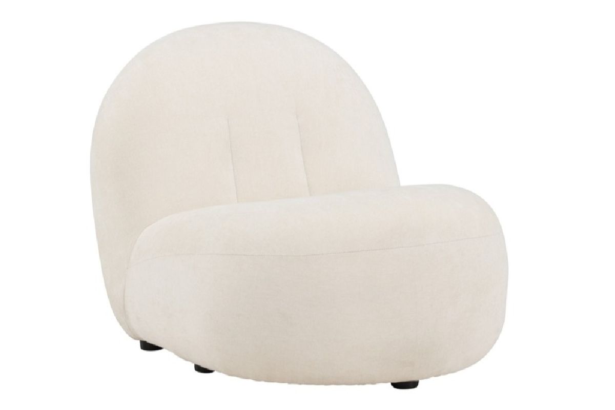 Fauteuil blanc Omer avec assise basse, dossier arrondi et tissu polyester blanc