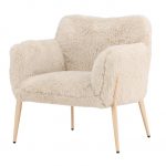 Fauteuils Zen en tissu beige effet fourrure avec accoudoirs et pieds imitation bois
