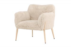 Fauteuils Zen en tissu beige effet fourrure avec accoudoirs et pieds imitation bois