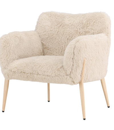 Fauteuils Zen en tissu beige effet fourrure avec accoudoirs et pieds imitation bois