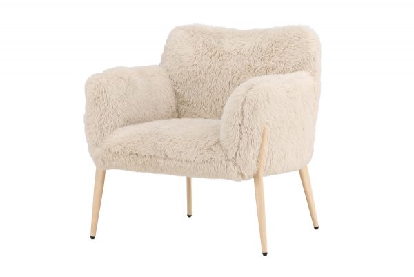 Fauteuils Zen en tissu beige effet fourrure avec accoudoirs et pieds imitation bois