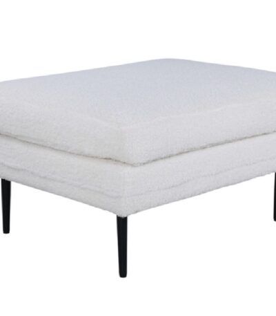 Pouf blanc teddy Bosco en tissu peluche polyester avec pieds acier noir pour salon ou chambre