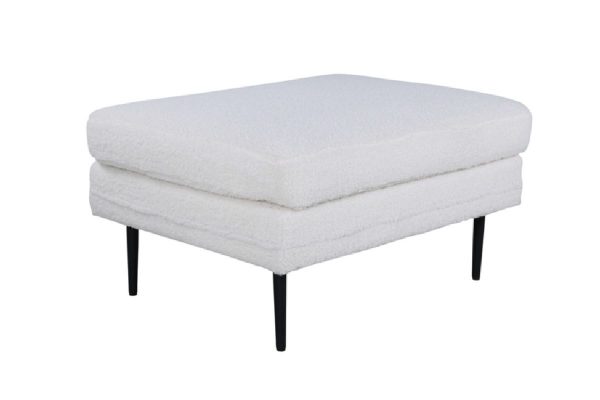 Pouf blanc teddy Bosco en tissu peluche polyester avec pieds acier noir pour salon ou chambre