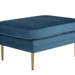 Pouf bleu Bosco en velours polyester, pouf rectangulaire avec pieds acier pour salon ou chambre