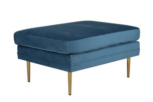 pouf bleu bosco esprit rotin home (12) Pouf bleu Bosco en velours polyester, pouf rectangulaire avec pieds acier pour salon ou chambre