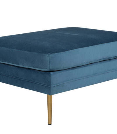 Pouf bleu Bosco en velours polyester, pouf rectangulaire avec pieds acier pour salon ou chambre