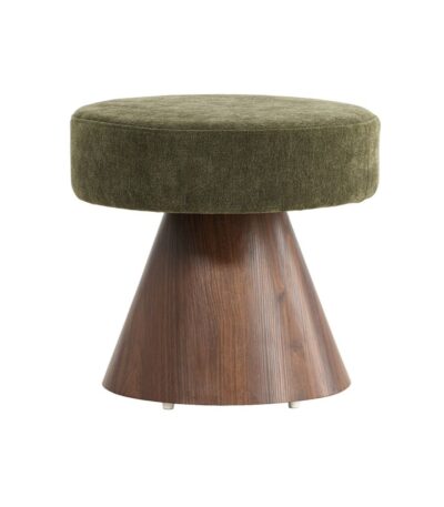 Pouf Lamar – Vert avec assise en tissu et piètement finition moka