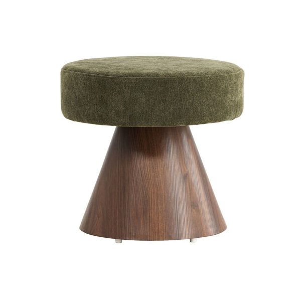 Pouf Lamar – Vert avec assise en tissu et piètement finition moka