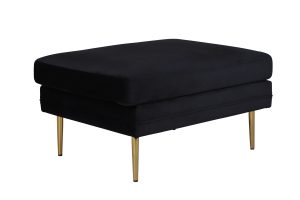 pouf noir bosco pied laiton esprit rotin home (22) Pouf noir Bosco pieds laiton en velours polyester, pouf velours noir pour salon ou chambre