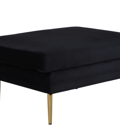 Pouf noir Bosco pieds laiton en velours polyester, pouf velours noir pour salon ou chambre