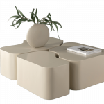 table basse beige noline esprit rotin home (2) Table basse beige Noline avec 3 modules aux formes arrondies pour le salon.