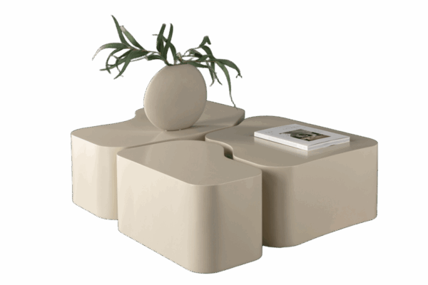 table basse beige noline esprit rotin home (2) Table basse beige Noline avec 3 modules aux formes arrondies pour le salon.