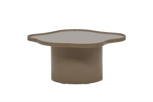 Table basse Illy marron brillante avec plateau organique et pied central pour le salon