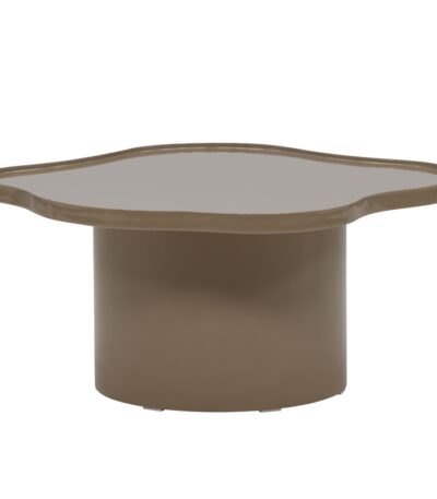 Table basse Illy marron brillante avec plateau organique et pied central pour le salon
