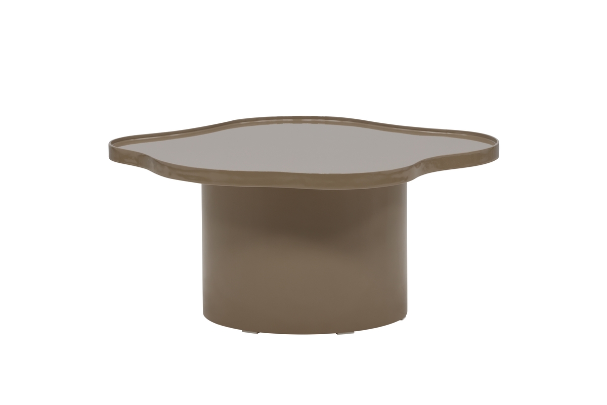Table basse Illy marron brillante avec plateau organique et pied central pour le salon