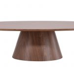 Table basse Lamar – Marron avec piètement central sculptural effet bois pour salon.