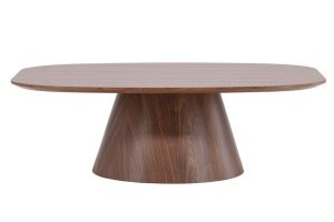 Table basse Lamar – Marron avec piètement central sculptural effet bois pour salon.