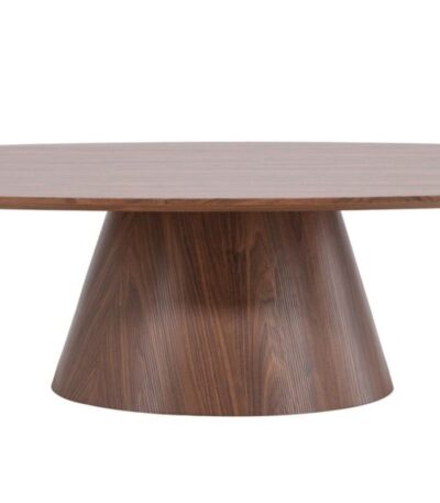 Table basse Lamar – Marron avec piètement central sculptural effet bois pour salon.