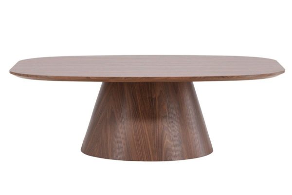 Table basse Lamar – Marron avec piètement central sculptural effet bois pour salon.