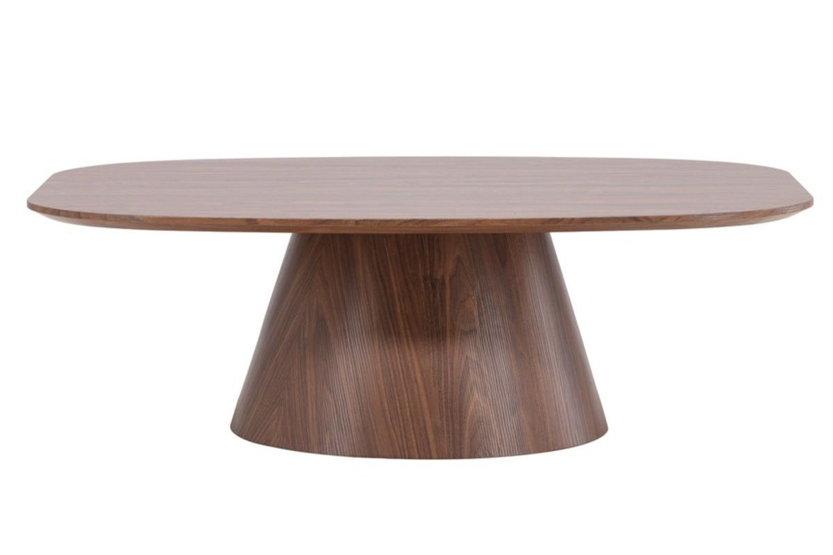 Table basse Lamar – Marron avec piètement central sculptural effet bois pour salon.