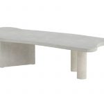Table basse Paars gris clair avec plateau organique effet béton et pieds asymétriques