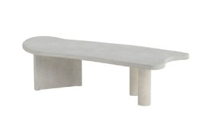Table basse Paars gris clair avec plateau organique effet béton et pieds asymétriques