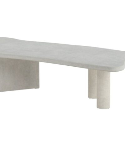 Table basse Paars gris clair avec plateau organique effet béton et pieds asymétriques
