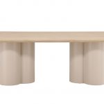 Table de repas blanchie Olga 210x100 cm en MDF, table à manger 8 personnes avec double piètement sculptural