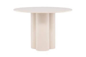 Table repas beige ronde Olga, table design 4 places avec pied central et finition mate