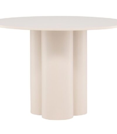 Table repas beige ronde Olga, table design 4 places avec pied central et finition mate