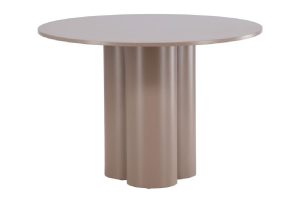 Table repas taupe ronde Olga, table design 4 places avec piètement central sculptural