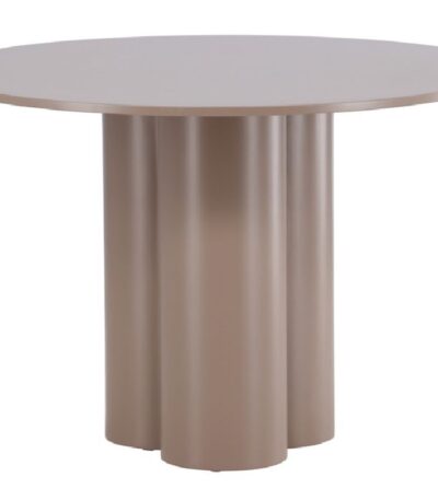 Table repas taupe ronde Olga, table design 4 places avec piètement central sculptural