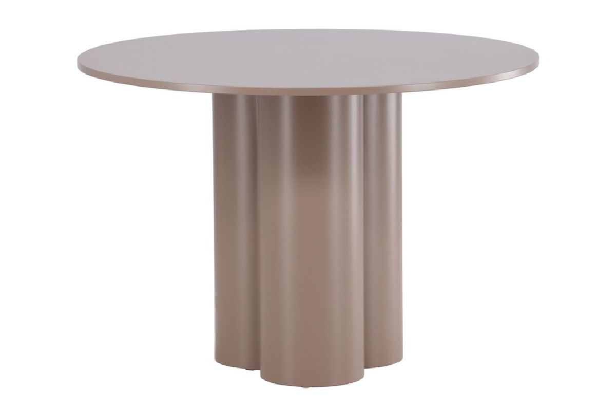 Table repas taupe ronde Olga, table design 4 places avec piètement central sculptural