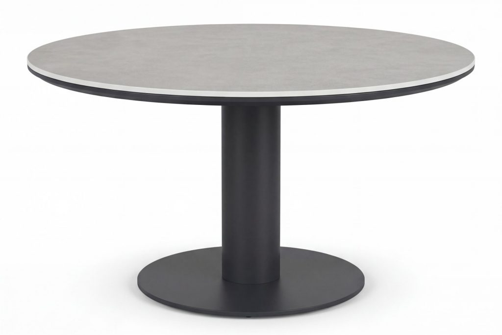 Table repas extérieur Porto anthracite avec plateau rond en pierre frittée