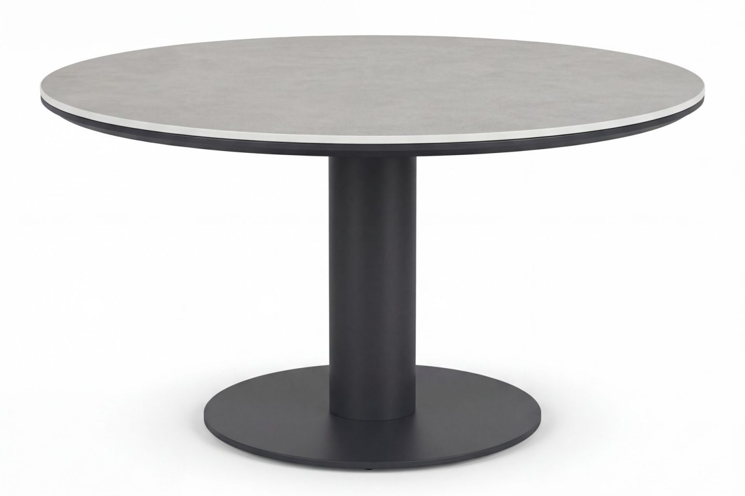 Table repas extérieur Porto anthracite avec plateau rond en pierre frittée