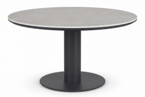 Table repas extérieur Porto anthracite avec plateau rond en pierre frittée