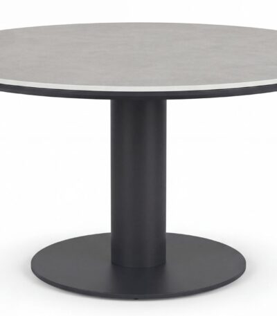Table repas extérieur Porto anthracite avec plateau rond en pierre frittée