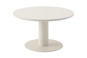 Table repas extérieur sable Porto avec plateau rond en pierre frittée