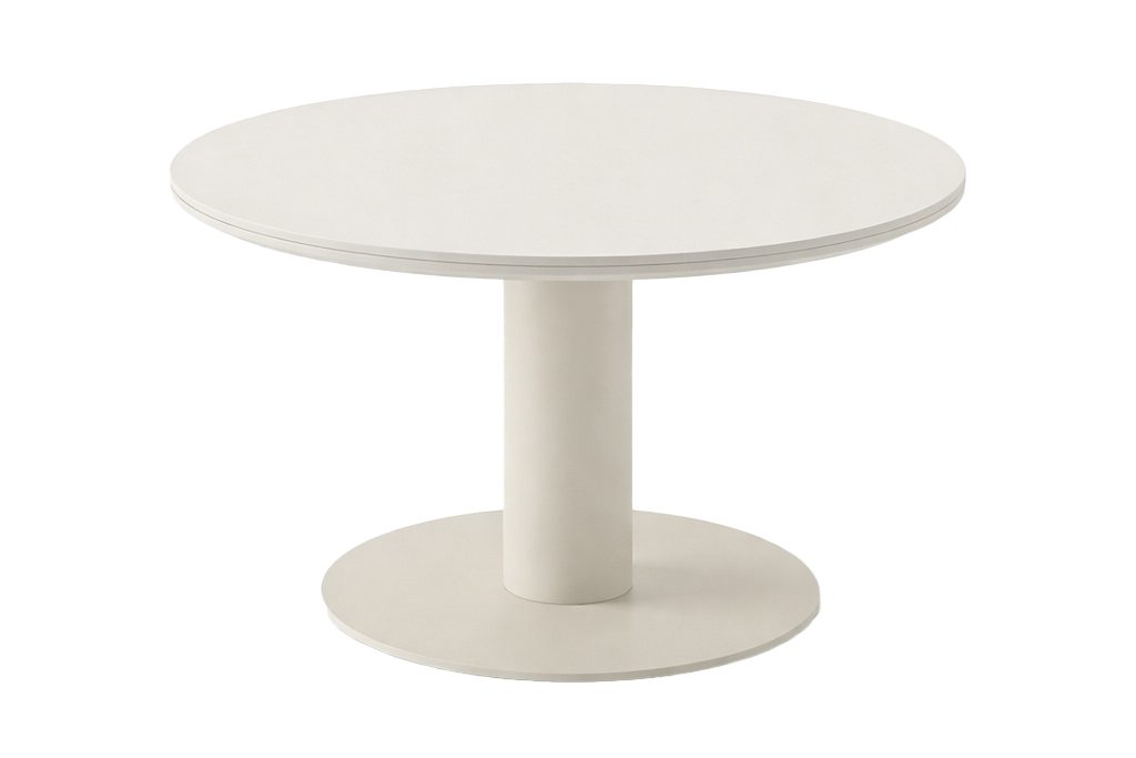 Table repas extérieur sable Porto avec plateau rond en pierre frittée